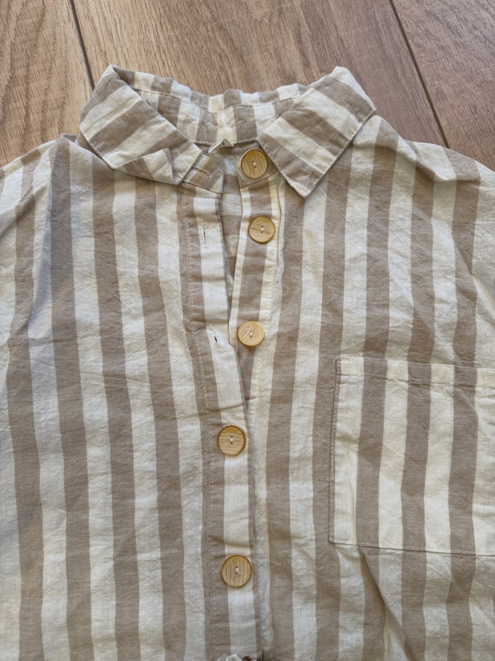 Rylee + Cru Beige and White Striped Button-Up Top and shorts set - Picture 4 of 5